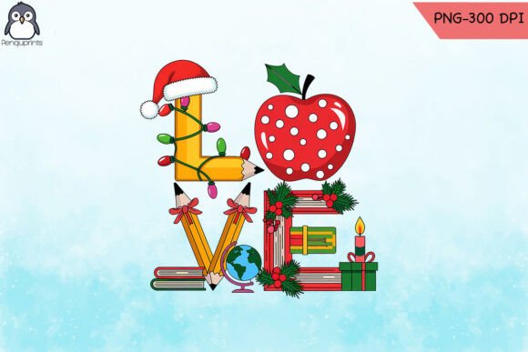 Love Teacher Christmas PNG for Crafts & Graphics