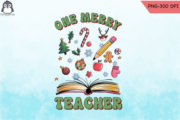 One Merry Teacher Retro Christmas PNG for Graphics and Crafts